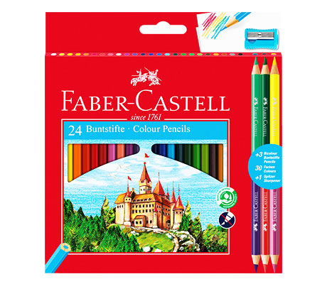 Цветни моливи "Замък" + 6/12 цвята + острилка Faber-Castell